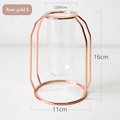1Set Nordic Style Glass Iron Art Vase Rose Gold - Hyggeh