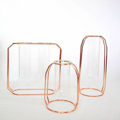 1Set Nordic Style Glass Iron Art Vase Rose Gold - Hyggeh