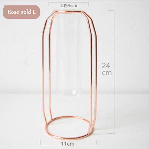 1Set Nordic Style Glass Iron Art Vase Rose Gold - Hyggeh