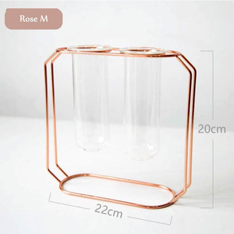1Set Nordic Style Glass Iron Art Vase Rose Gold - Hyggeh