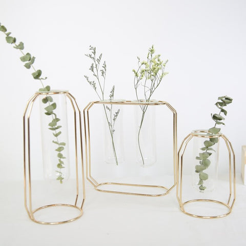 1Set Nordic Style Glass Iron Art Vase Rose Gold - Hyggeh