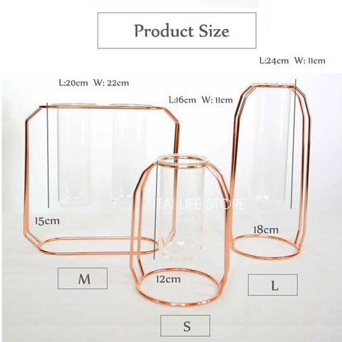 1Set Nordic Style Glass Iron Art Vase Rose Gold - Hyggeh