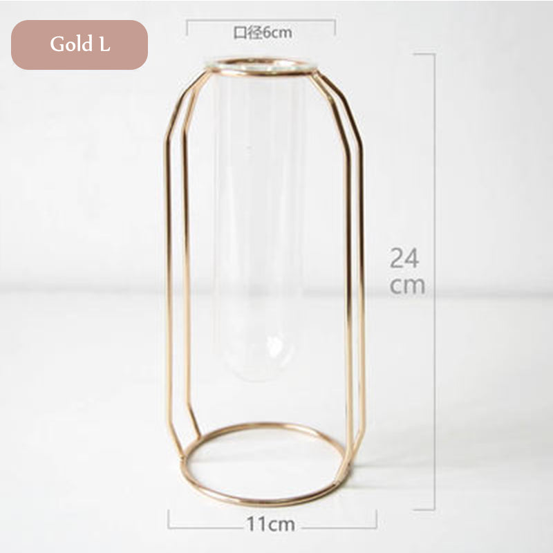1Set Nordic Style Glass Iron Art Vase Rose Gold - Hyggeh