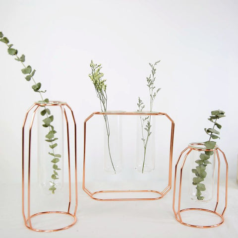 1Set Nordic Style Glass Iron Art Vase Rose Gold - Hyggeh