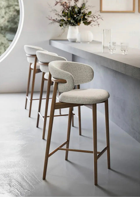 Curved Linen Backrest Bar Stools