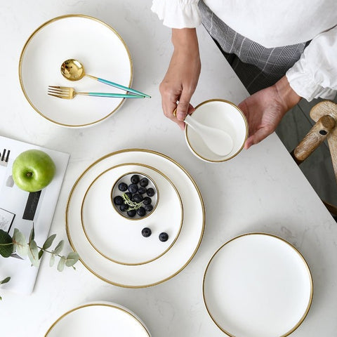 Ceramic Gold Line White Black Plates Dinnerware Set - Hyggeh