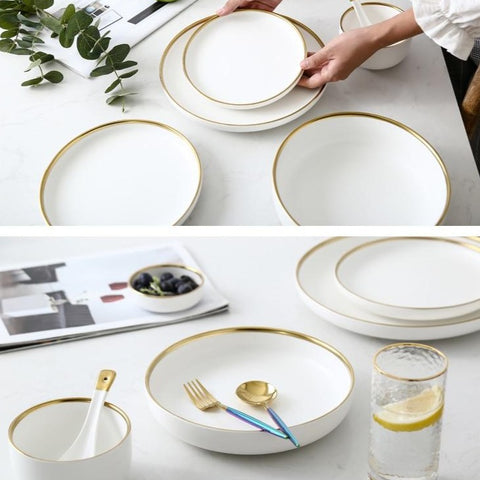 Ceramic Gold Line White Black Plates Dinnerware Set - Hyggeh