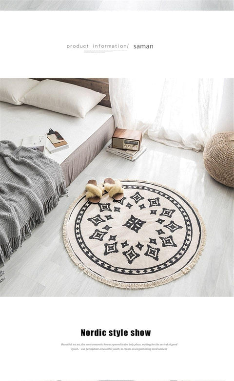 Morocco Mandala Cotton & Linen Round Carpet - Hyggeh