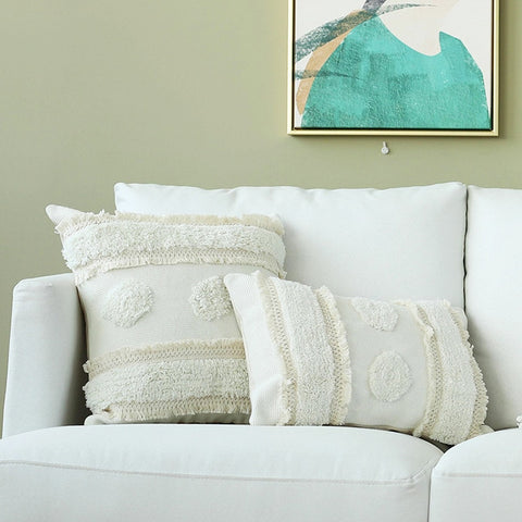 Cotton Woven Cushion Ivory Tassels pillow Cover - Hyggeh