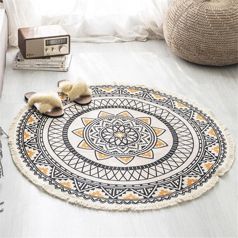 Morocco Mandala Cotton & Linen Round Carpet - Hyggeh