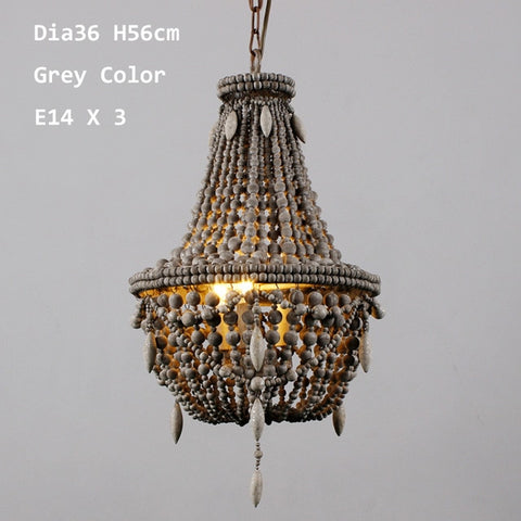 Antique Boho White Wood Bead Chandelier - Hyggeh