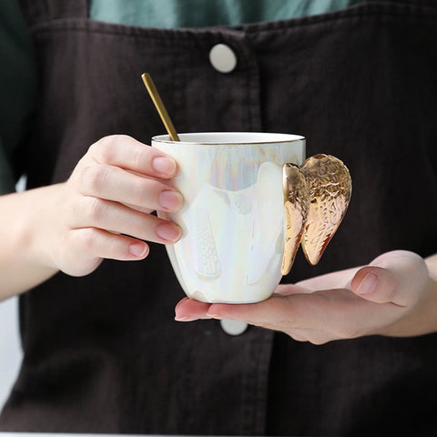 Nordic Wing Gold Angel Ceramic Mug - Hyggeh