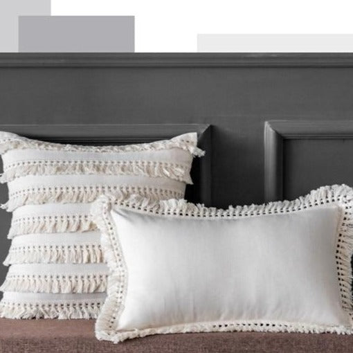 Beige Linen Cotton Tassels Pillow Cover Round Square - Hyggeh