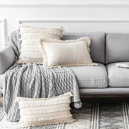 Beige Linen Cotton Tassels Pillow Cover Round Square - Hyggeh