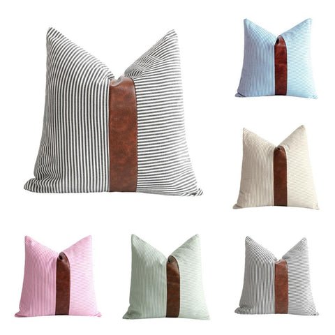 Striped Faux Leather Accent Throw Pillow - Hyggeh
