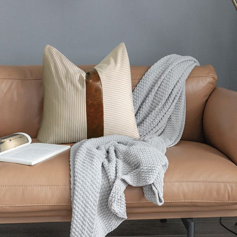 Striped Faux Leather Accent Throw Pillow - Hyggeh