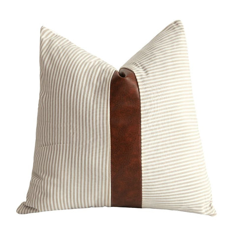 Striped Faux Leather Accent Throw Pillow - Hyggeh