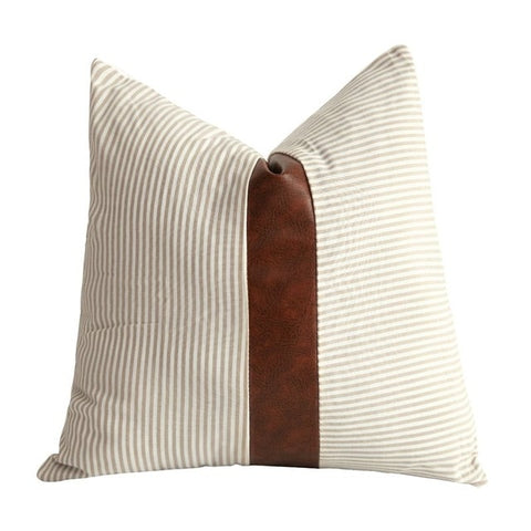 Striped Faux Leather Accent Throw Pillow - Hyggeh