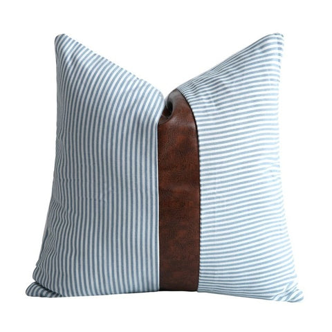 Striped Faux Leather Accent Throw Pillow - Hyggeh