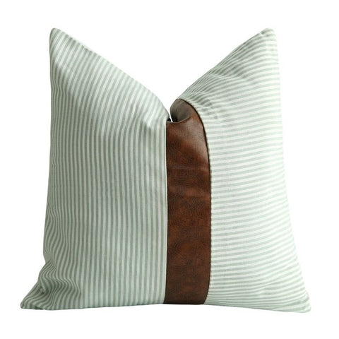 Striped Faux Leather Accent Throw Pillow - Hyggeh
