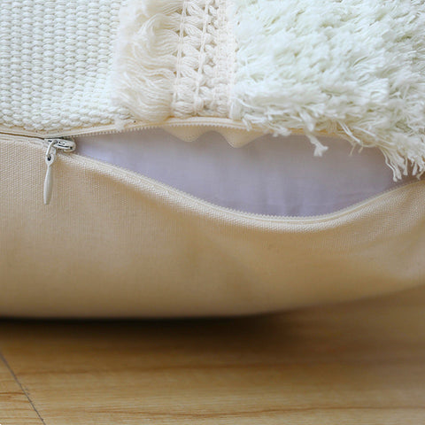 Cotton Woven Cushion Ivory Tassels pillow Cover - Hyggeh
