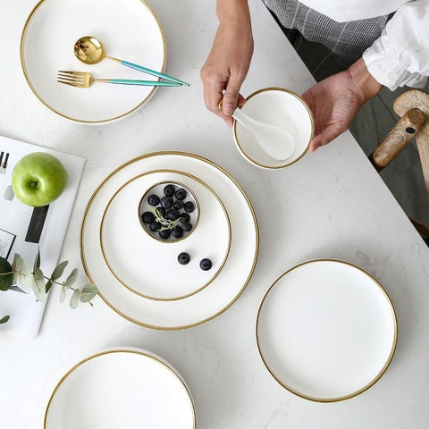 Ceramic Gold Line White Black Plates Dinnerware Set - Hyggeh