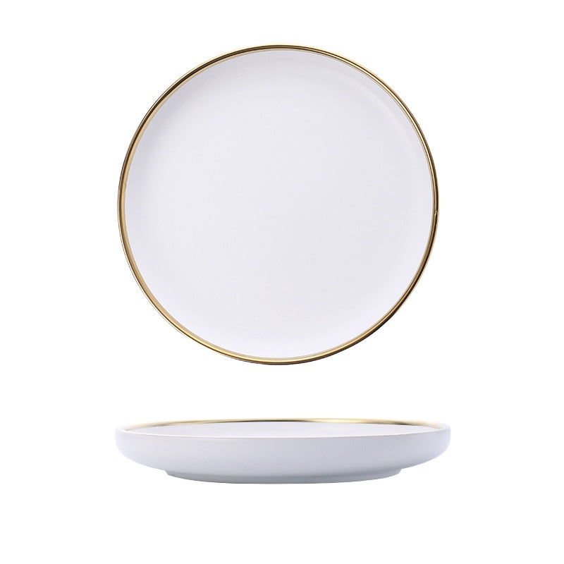 Ceramic Gold Line White Black Plates Dinnerware Set - Hyggeh