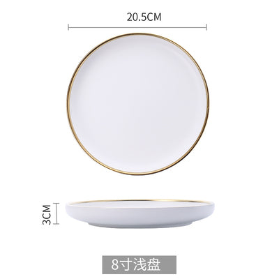 Ceramic Gold Line White Black Plates Dinnerware Set - Hyggeh