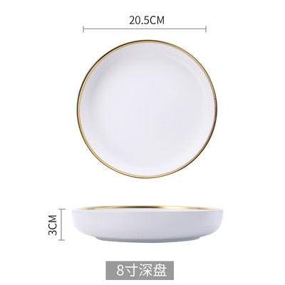 Ceramic Gold Line White Black Plates Dinnerware Set - Hyggeh