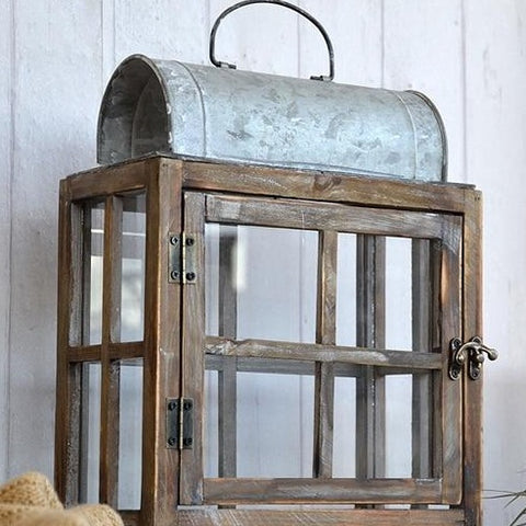 Solid Wood Zinc Hand Craft Vintage Rectangle Lantern - Hyggeh