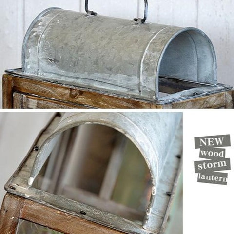Solid Wood Zinc Hand Craft Vintage Rectangle Lantern - Hyggeh
