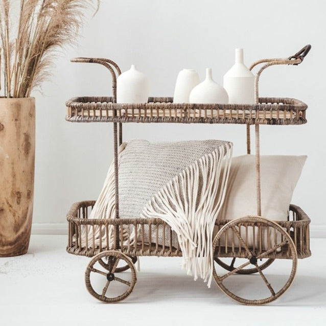 Kitchen Storage Handmade Rattan Cart - Hyggeh