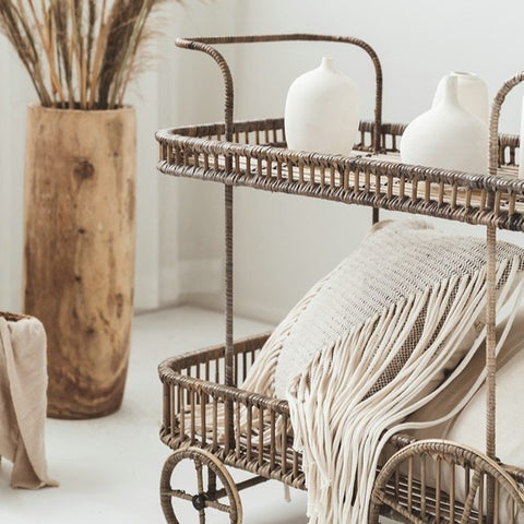 Kitchen Storage Handmade Rattan Cart - Hyggeh