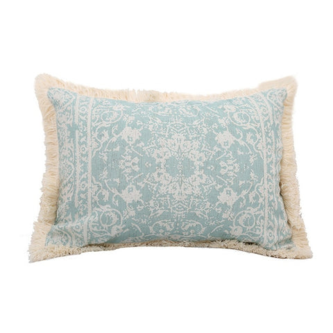 Vintage Linen Green Pillow Cover With Tassels - Hyggeh