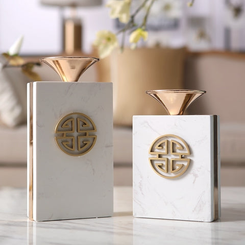 Rectangle Versace White Marble Candle Holder - Hyggeh