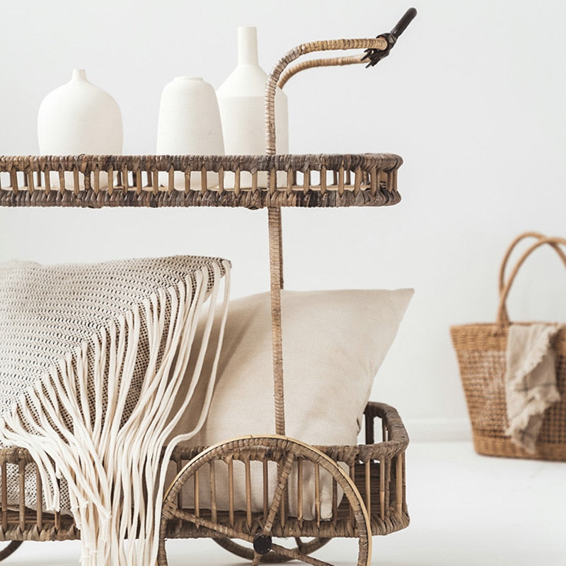 Kitchen Storage Handmade Rattan Cart - Hyggeh