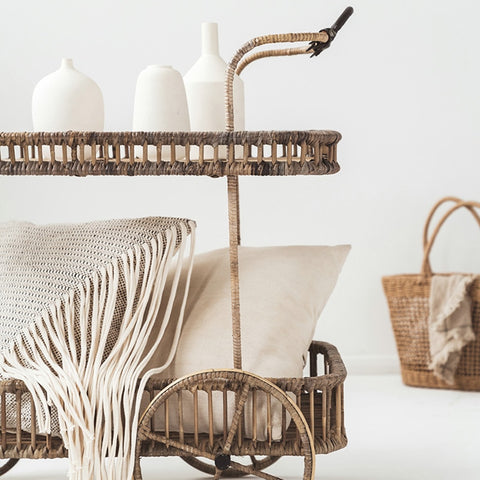 Kitchen Storage Handmade Rattan Cart - Hyggeh