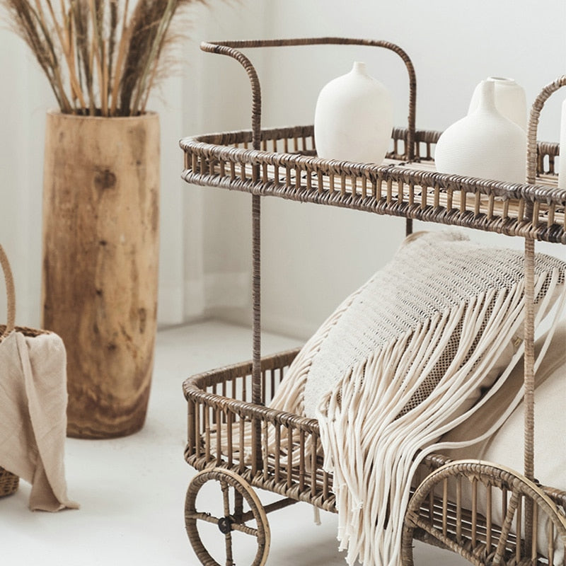 Kitchen Storage Handmade Rattan Cart - Hyggeh