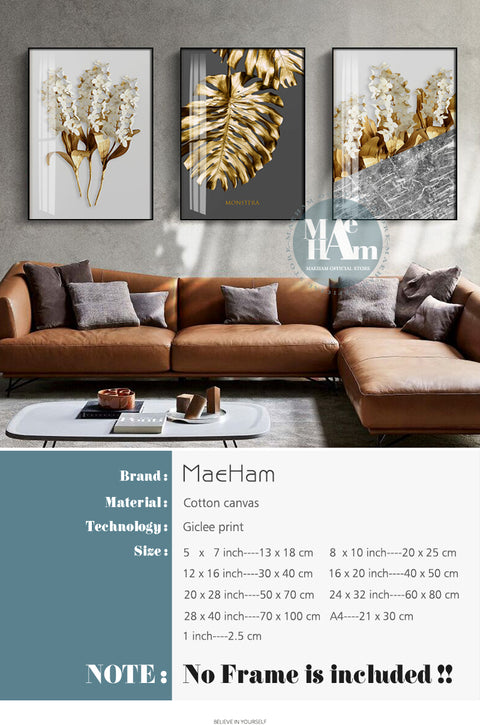 Golden Leaf Flower Wall Art