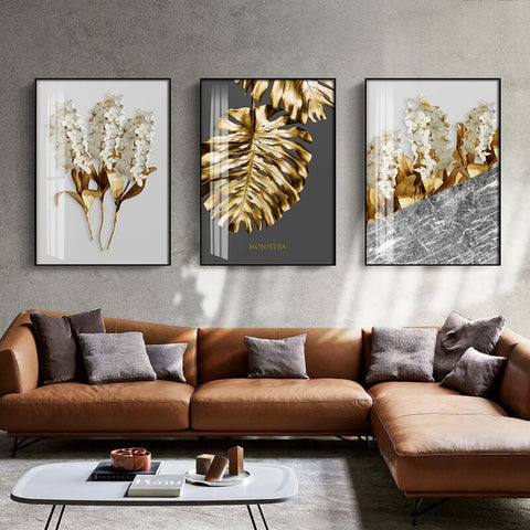 Golden Leaf Flower Wall Art