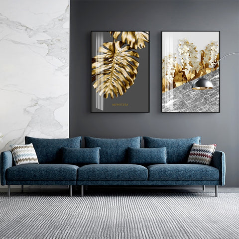 Golden Leaf Flower Wall Art