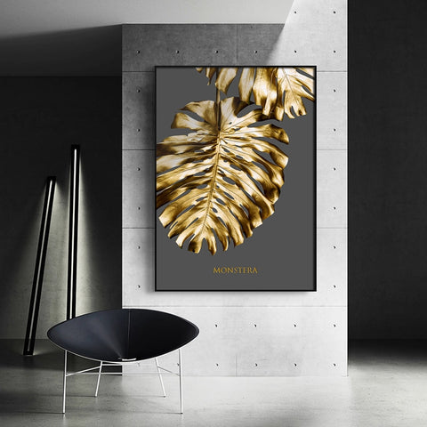 Golden Leaf Flower Wall Art