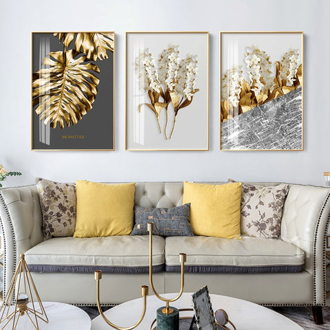 Golden Leaf Flower Wall Art