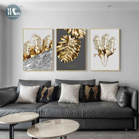 Golden Leaf Flower Wall Art