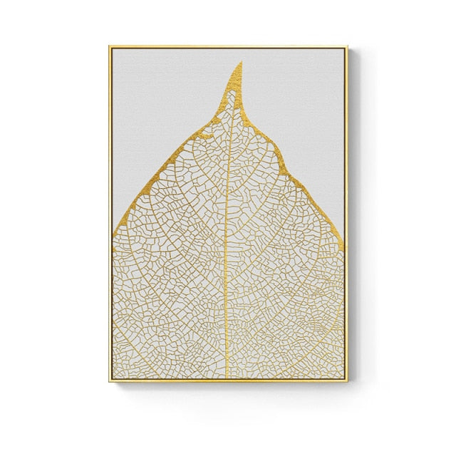Golden Leaf Flower Wall Art