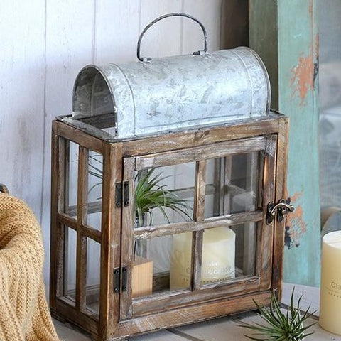 Solid Wood Zinc Hand Craft Vintage Rectangle Lantern - Hyggeh