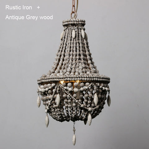 Antique Boho White Wood Bead Chandelier - Hyggeh