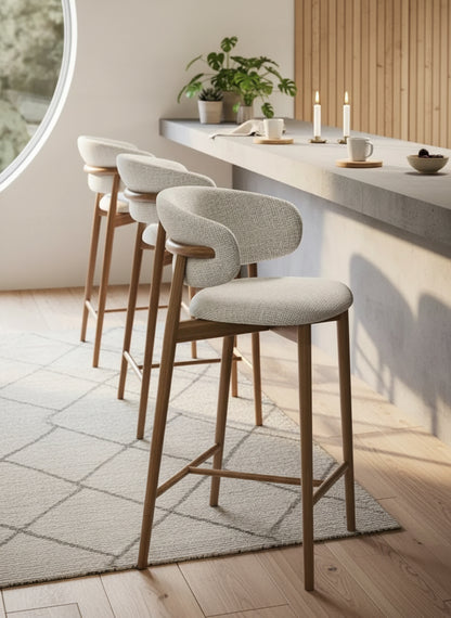 Curved Linen Backrest Bar Stools