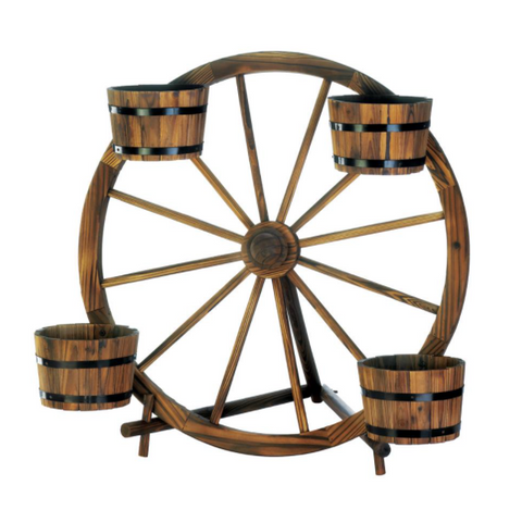 Wagon Wheel Barrel Planter Display - Hyggeh