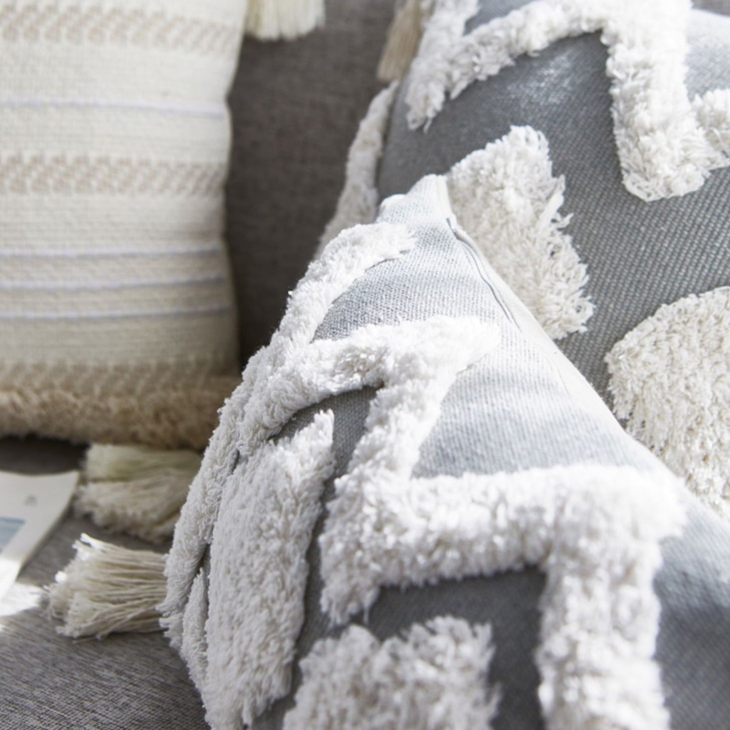 Grey Tufted  Pillow Cover